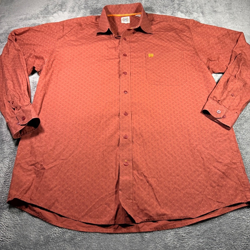 Cinch Mens Burnt Orange Paisley Long Sleeve Button Down Western Shirt Large